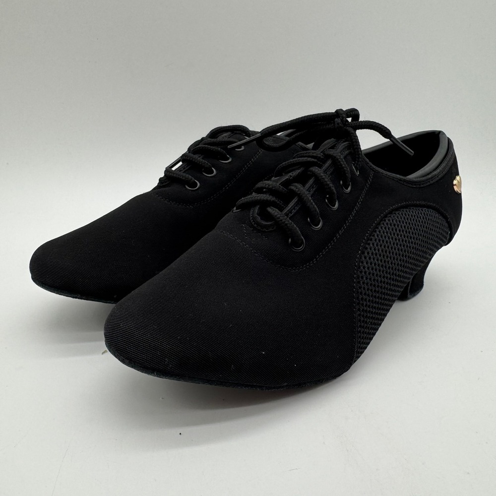 RoseMoli Ballroom Dance Shoes Womens 8 Black Mesh Lace Up Suede Split Sole